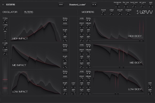 BEATSURFING「LØW」12本のフリーハンド・エンベロープで低域を彫刻する!手描きモジュレーションと多彩なベースエンジンで、クラシックからオリジナル、シルキーからグリッティ、アナログからデジタルまであらゆる低音を網羅するベース専用シンセ音源|DTMプラグインセール