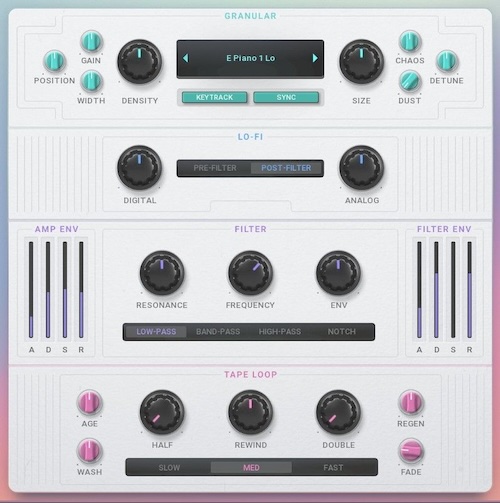 MeldaProduction「Rewind」逆再生こそが新しい前進！グラニュラーエンジンとリバーステープループが協働し、128種類のサンプルを美しく詩的なチャイム、ノスタルジックなパッド、サスペンス向けの不気味なテクスチャーに変換するリバースサウンド｜DTMプラグインセール