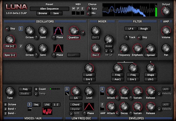 Tom Trnk「Luna」操作性と高音質を両立!2オシレーターと豊富なモジュレーションを備えた無料ソフトシンセ|DTMプラグインセール