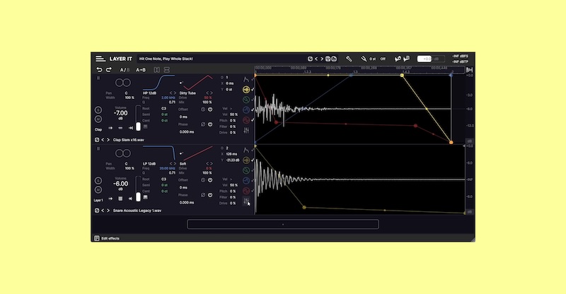 Diginoiz「LAYER IT」究極のドラムレイヤリングVSTプラグイン!オーディオクリップの視覚的明瞭性とMIDIの柔軟なコントロールを統合し、各手法の限界を回避しながら、サンプル間の時間関係を精密にコントロールするサンプラー|DTMプラグインセール