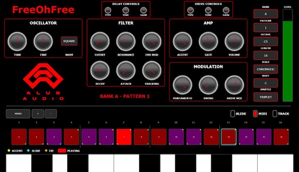 ALUS Audio「FreeOhFree」TB-303をここまで再現して完全無料!? アシッドベースの“あの音”と多機能シーケンサーを搭載した高性能なベースシンセ|DTMプラグインセール