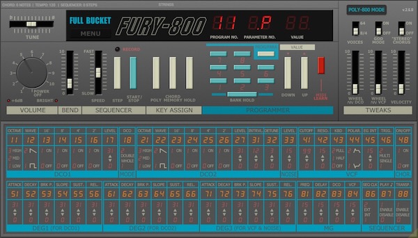 Full Bucket Music「Fury-800」DCO・VCF・コードメモリ・シーケンサー搭載で80年代の名機が今よみがえる!KORG Poly-800のサウンドを忠実に再現したソフトシンセ|DTMプラグインセール