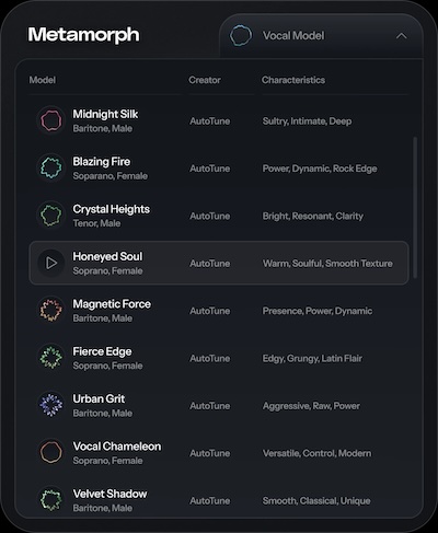 Antares「Metamorph」ボーカルトラックをキャプチャし、プレミアムボイスモデルを選び、ワンクリックで結果を取得!変換されたボーカルは即座にセッションで使用可能な、AIで声を変える革命的プラグイン|DTMプラグインセール