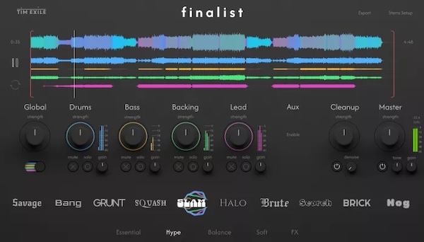 Tim Exile「Finalist」インテリジェント・オーディオ処理と直感的コントロールを結合し、異なるミックス設定を迅速に実験し、数分で素晴らしいサウンドを取得するミックス革命ツール|DTMプラグインセール