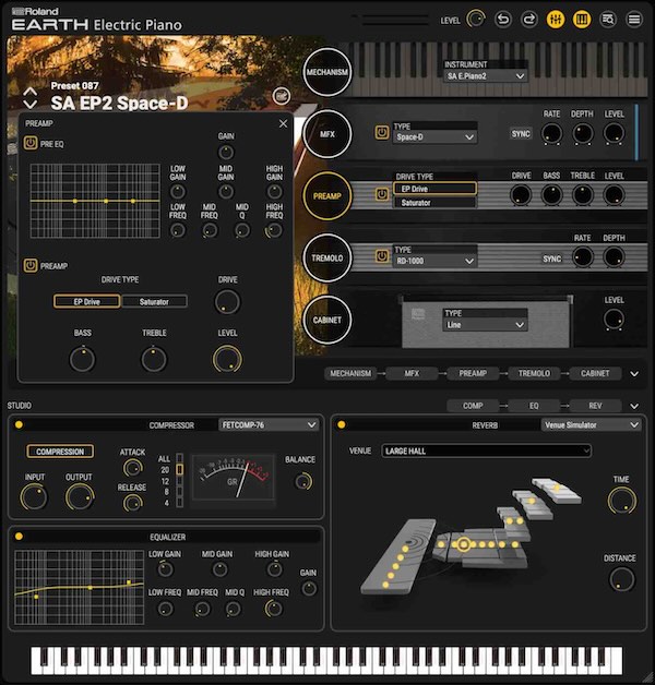 Roland「Earth Electric Piano」7種のピアノタイプ・90以上のエフェクト・会場シミュレーター・ノイズ調整で理想のサウンドを追求できる次世代エレピ音源｜DTMプラグインセール