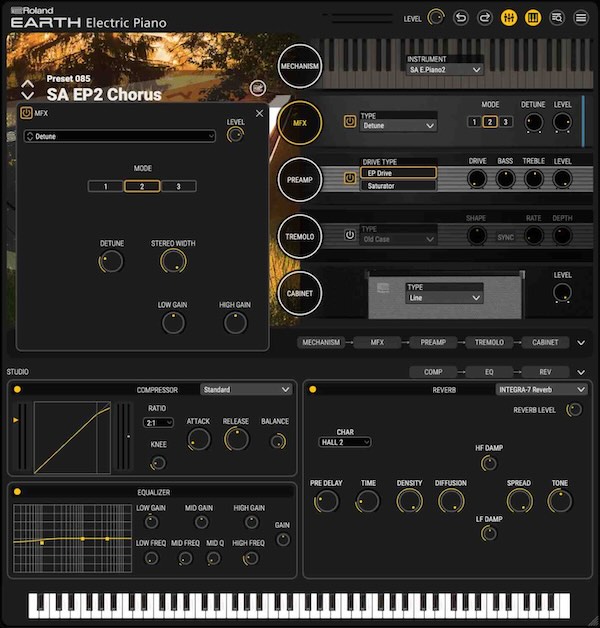 Roland「Earth Electric Piano」7種のピアノタイプ・90以上のエフェクト・会場シミュレーター・ノイズ調整で理想のサウンドを追求できる次世代エレピ音源｜DTMプラグインセール