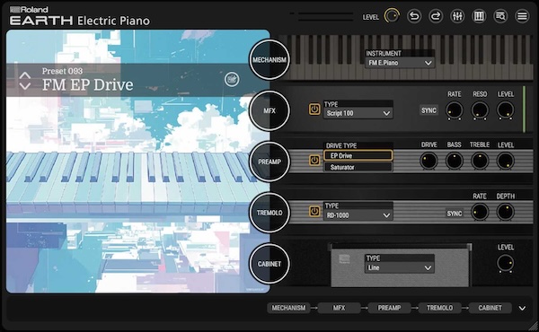 Roland「Earth Electric Piano」7種のピアノタイプ・90以上のエフェクト・会場シミュレーター・ノイズ調整で理想のサウンドを追求できる次世代エレピ音源｜DTMプラグインセール