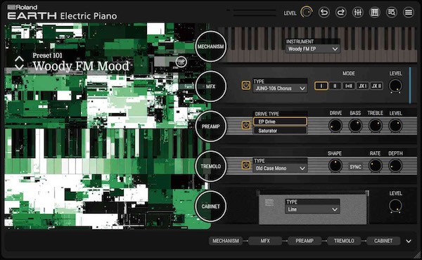 Roland「Earth Electric Piano」7種のピアノタイプ・90以上のエフェクト・会場シミュレーター・ノイズ調整で理想のサウンドを追求できる次世代エレピ音源｜DTMプラグインセール
