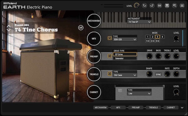 Roland「Earth Electric Piano」7種のピアノタイプ・90以上のエフェクト・会場シミュレーター・ノイズ調整で理想のサウンドを追求できる次世代エレピ音源｜DTMプラグインセール