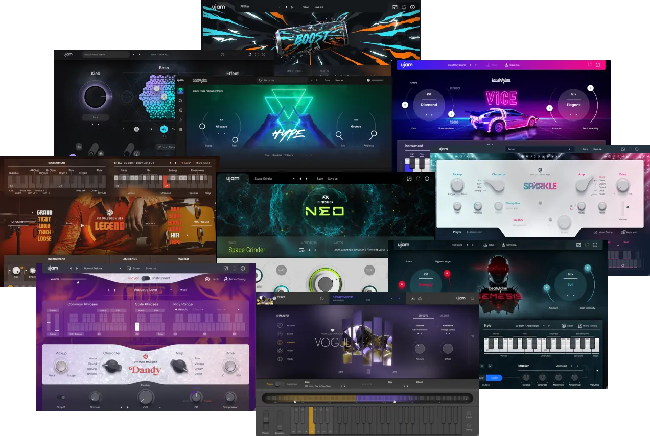 UJAM「10x for $79 Bundle」楽器が弾けなくてもプロレベルの音楽制作ができる！ギター・ドラム・ベース・ピアノ・エフェクトまで全部そろう超万能ツールセット｜DTMプラグインセール
