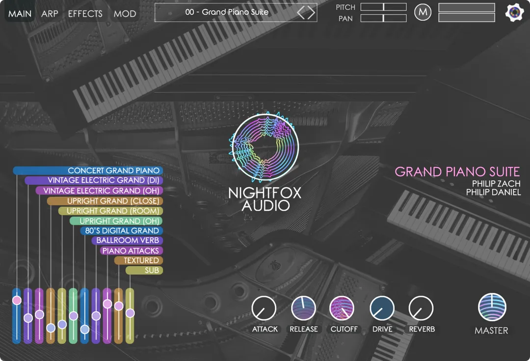 Nightfox Audio「Grand Piano Suite」13台のピアノから生まれた11種の音色とシンセ並みの自由な音作りで、あなたの楽曲に新たな表現力を！リアルと創造性を極めたハイブリッドピアノ音源｜DTMプラグインセール