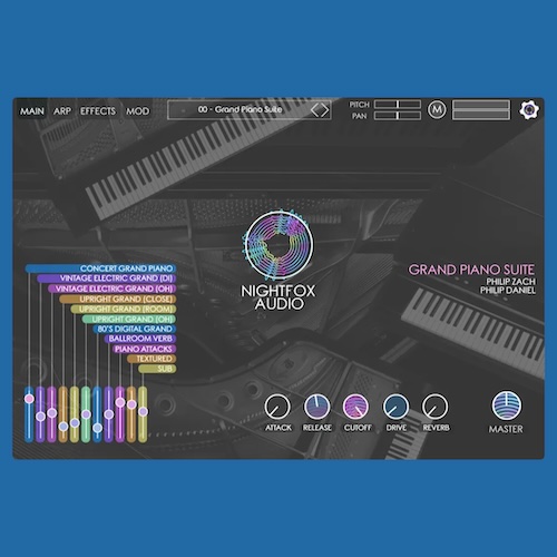 Nightfox Audio「Grand Piano Suite」13台のピアノから生まれた11種の音色とシンセ並みの自由な音作りで、あなたの楽曲に新たな表現力を！リアルと創造性を極めたハイブリッドピアノ音源｜DTMプラグインセール