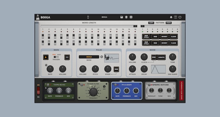 AudioThing「B00GA」0.1Hzから5kHzまで可変する二重シーケンサーが生み出すマイクロサウンドの世界！ミニマルなリズムから重厚なドローンまでを紡ぐ実験的リズム&トーン生成プラグイン｜DTMプラグインセール