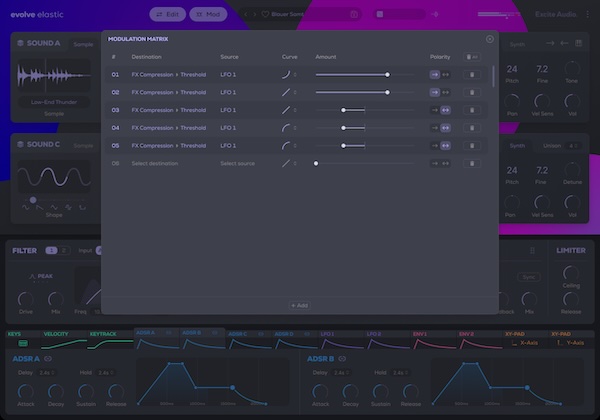 Excite Audio「Evolve Elastic」エラスティック（弾性）の遊び心が生み出す未来的サウンド変容！250以上の音源を4レイヤーで自在に操り、予測不可能な音色へと変貌させるサンプルベース・シンセサイザー｜DTMプラグインセール