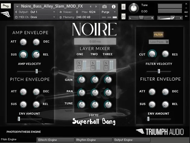 Triumph Audio「Noire from Superball Bang」映像・ゲーム・ホラー・サウンドアートで“静けさ・不穏・緊張感”を表現したい人に最適！深くて暗い音の質感と空間演出力シネマティックサウンド｜DTMプラグインセール