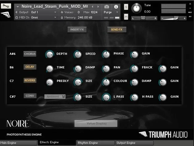 Triumph Audio「Noire from Superball Bang」映像・ゲーム・ホラー・サウンドアートで“静けさ・不穏・緊張感”を表現したい人に最適！深くて暗い音の質感と空間演出力シネマティックサウンド｜DTMプラグインセール