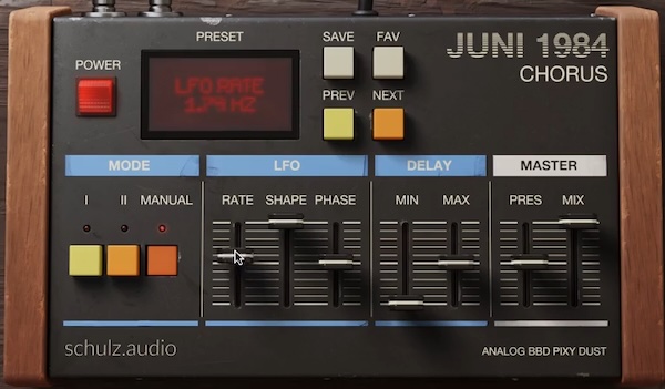 Schulz Audio「JUNI 1984 CHORUS」アナログコーラスの名機をDAWで再現!80年代アナログコーラスの温かさと奥行きを現代の音楽制作に再現する、JUNO風アナログコーラス|DTMプラグインセール