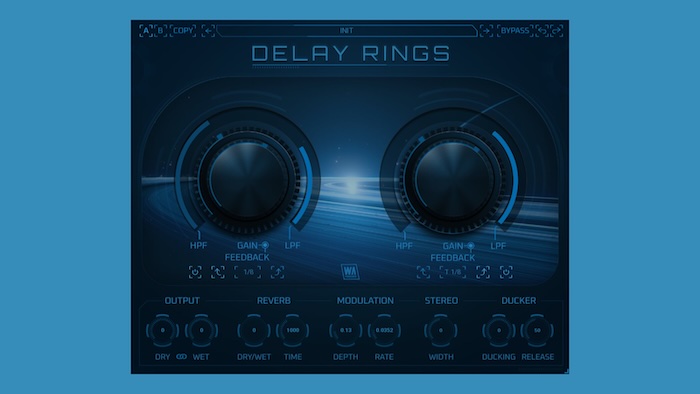 W. A. Production「Delay Rings」単純なエコーを超えた三次元空間演出！2つの独立したディレイが複雑な渦巻きパターンを織りなし、サウンドをリスナーの周囲に絶え間なくリズミカルに旋回させる次世代ダイナミック・ディレイエンジン｜DTMプラグインセール