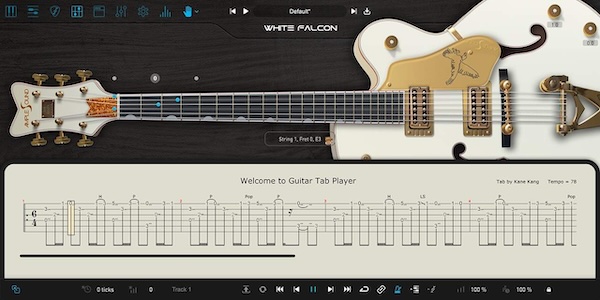 Ample Sound「Ample Guitar WF」1959年製グレッチ・ホワイトファルコンのヴィンテージサウンドをスタジオに！ピアノロールとギタータブのデュアルビュー、弦の視覚化システム、革新的なストラム&コードシステムを搭載した次世代ギター音源｜DTMプラグインセール