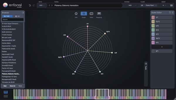 Node Audio「Entonal Studio」あなたの愛用シンセサイザーを微分音楽器に変える直感的なチューニング革命！放射状グラフと柔軟なキーボードマッピングで個々の音程を簡単に調律し、VST/AU音源をホスティング可能な次世代マイクロトーナル・プラグイン｜DTMプラグインセール