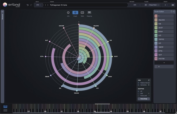 Node Audio「Entonal Studio」あなたの愛用シンセサイザーを微分音楽器に変える直感的なチューニング革命！放射状グラフと柔軟なキーボードマッピングで個々の音程を簡単に調律し、VST/AU音源をホスティング可能な次世代マイクロトーナル・プラグイン｜DTMプラグインセール