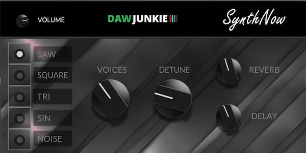 DAWJunkie「SynthNow – Mini-Synth」音作り初心者でも迷わず操作できるシンプルなUI設計！5種類の波形と直感的なノブ操作で思い通りのサウンドが作れるソフトシンセ｜DTMプラグインセール