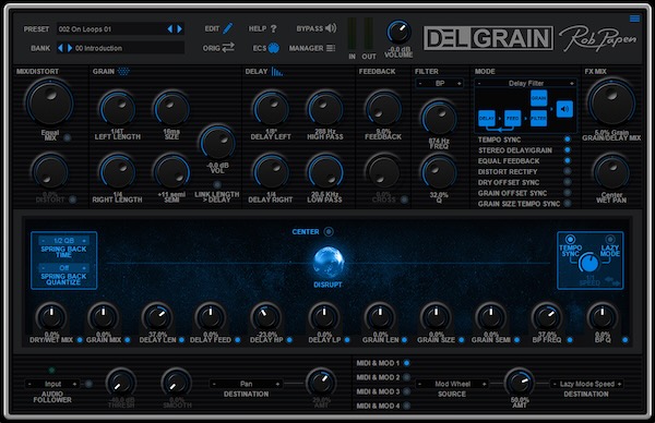 Rob Papen「DelGrain」グラニュラーとテープディレイの革新的融合が生む予測不可能なリズミック・テクスチャー！ディストーション、多彩なフィルター、独創的なコントロールを搭載し、音声を粒子状に分解・再構築する次世代ディレイプラグイン｜DTMプラグインセール