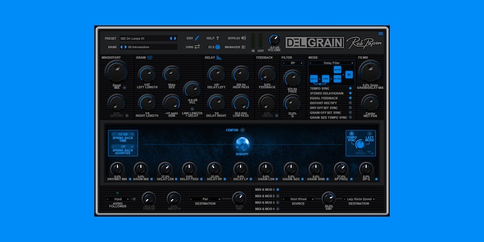 Rob Papen「DelGrain」グラニュラーとテープディレイの革新的融合が生む予測不可能なリズミック・テクスチャー！ディストーション、多彩なフィルター、独創的なコントロールを搭載し、音声を粒子状に分解・再構築する次世代ディレイプラグイン｜DTMプラグインセール