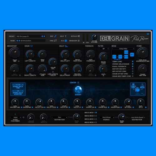 Rob Papen「DelGrain」グラニュラーとテープディレイの革新的融合が生む予測不可能なリズミック・テクスチャー！ディストーション、多彩なフィルター、独創的なコントロールを搭載し、音声を粒子状に分解・再構築する次世代ディレイプラグイン｜DTMプラグインセール