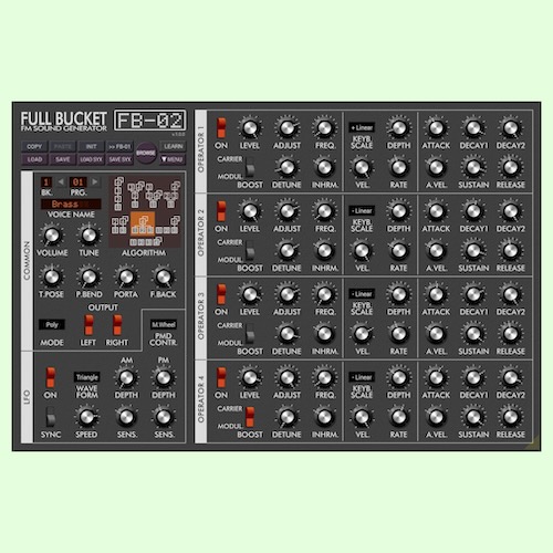 Full Bucket Music「FB-02」1986年に登場したYAMAHAの名機"FB-01"のFMサウンドを、無料で完全再現したソフト音源｜DTMプラグインセール