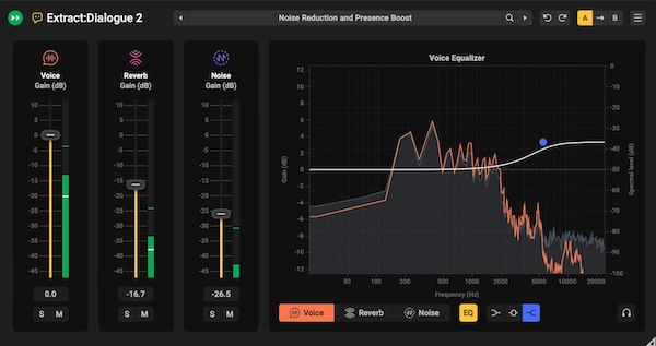 Acon Digital「Extract:Dialogue 2」バックグラウンドノイズとリバーブから瞬時にダイアログを分離!リバーブリダクション、チャンネル毎のEQ編集、トゥルーステレオ処理を追加し、最新世代AI×プロが求める精密コントロールを融合したAIノイズ除去ツール|DTMプラグインセール