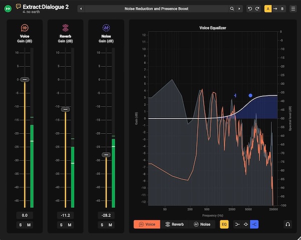 Acon Digital「Extract:Dialogue 2」バックグラウンドノイズとリバーブから瞬時にダイアログを分離!リバーブリダクション、チャンネル毎のEQ編集、トゥルーステレオ処理を追加し、最新世代AI×プロが求める精密コントロールを融合したAIノイズ除去ツール|DTMプラグインセール