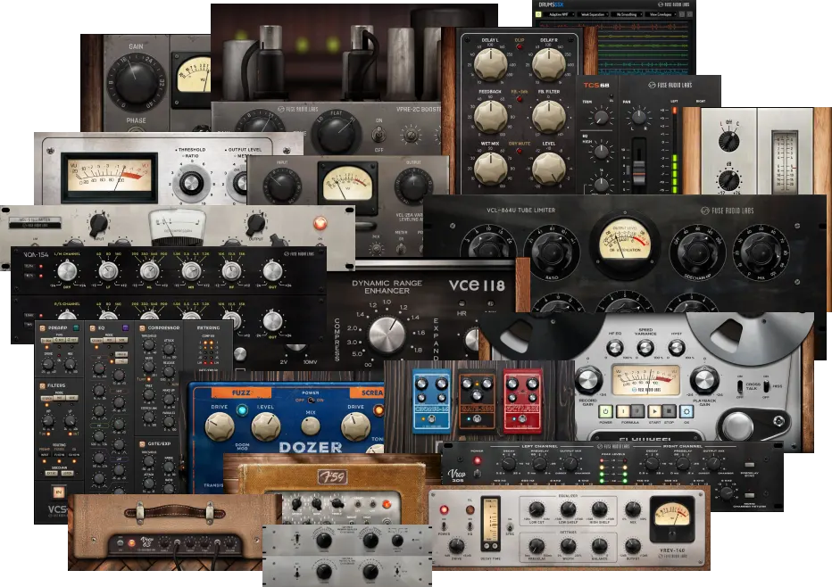Fuse Audio Labs「Plugins Bundle」EQ・コンプレッサー・テープ・リバーブ・ギターアンプまでフル装備!ミックスもマスタリングも、ギターもボーカルも、これ1つで完結圧倒的コスパの万能バンドル|DTMプラグインセール