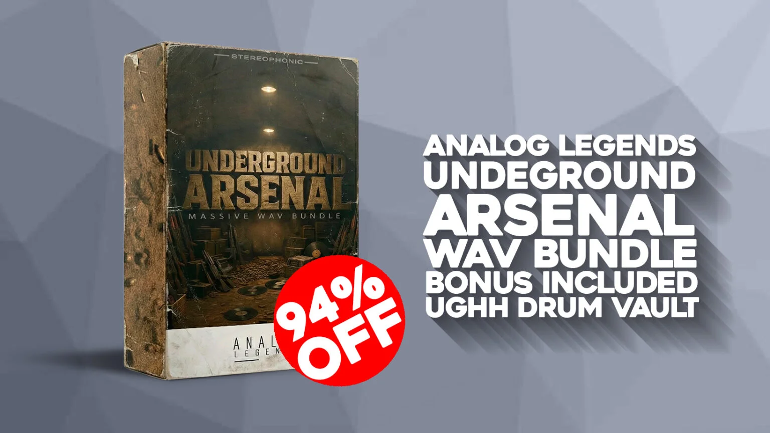 Analog Legends「Underground Arsenal WAV Bundle + (BONUS) UGHH Drum Vault」Boom Bap、Lo-Fi、シネマティックまで対応する3,111サンプル+1,865ドラム収録!定番サンプルに限界を感じたときに出会いたい、音の空気感までリアルに再現するヒップホップサンプル集|DTMプラグインセール