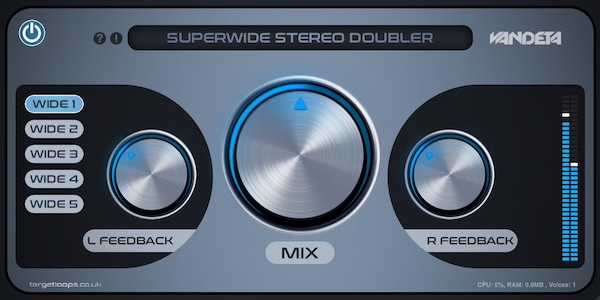 Vandeta「SuperWide Stereo Doubler v1.1」平坦なミックスに奥行きと空間をプラスしたいならこれ!ボーカルやギターに自然な広がりと立体感を加える高精度ステレオプラグイン|DTMプラグインセール