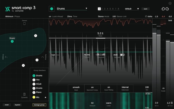 sonible「smart:comp 3」スペクトラル・コンプレッション技術を使用し、周波数スペクトラム全体にリアルタイムで高解像度のゲインリダクションを分配!手動のマルチバンドセットアップを必要とせず、明瞭性とバランスを維持するAIコンプの最新版|DTMプラグインセール