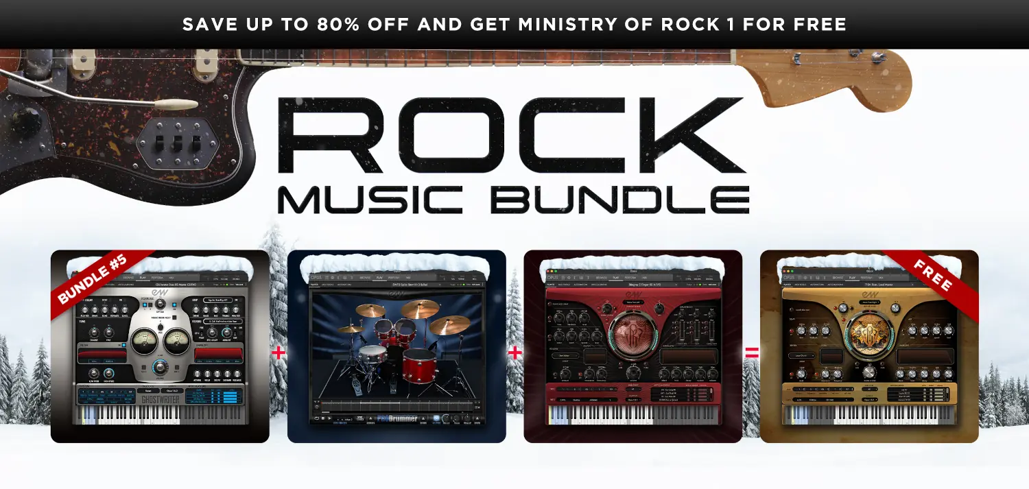 EASTWEST「Rock Music Bundle」ギターもドラムもベースもボーカルもこのバンドル1つでカバー！EastWestの代表的ロック音源5製品が1つに集結｜DTMプラグインセール