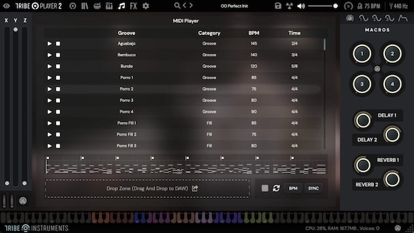 Tribe Instruments「South American Percussion Bundle」ラテン音楽、映画BGM、エレクトロにも活用できる！コロンビア現地収録の民族打楽器と180種以上のMIDIリズムが楽曲を変える、南米の伝統打楽器をリアルに収録したVST音源｜DTMプラグインセール