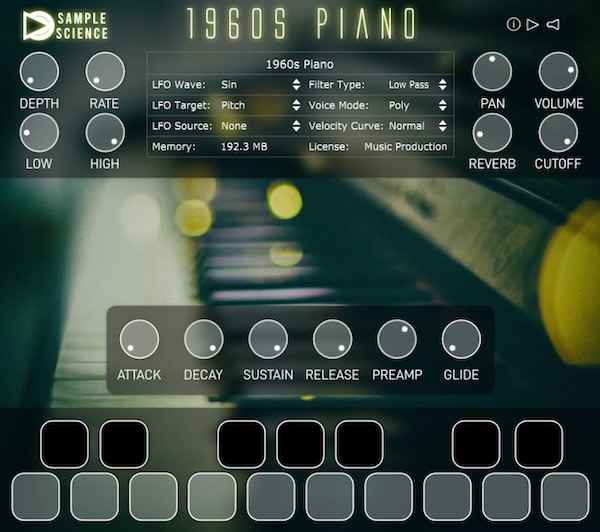 SampleScience「1960s Piano」1960年代初期のKawai Model 600を忠実に再現した、ローファイで温かみのあるピアノサウンドを提供する軽量VSTプラグイン|DTMプラグインセール