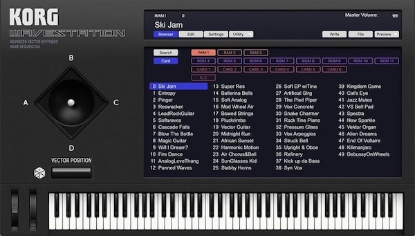 KORG「WAVESTATION」ジョイスティックで4つのオシレーターをミックス&モーフし、波形をシーケンスに配置してリズムやメロディパターンを形成するウェーブシーケンス機能を備えたシンセサイザー｜DTMプラグインセール