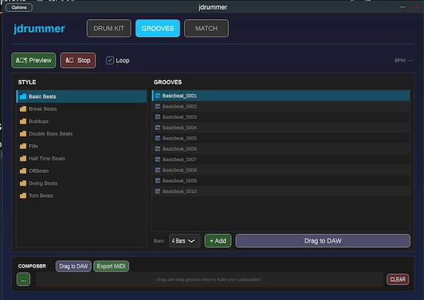 jmantra「jdrummer」29種類以上のドラムキットと豊富なグルーヴを備えたオープンソースVST！DAWに完全対応＆自動リズム提案までできる高性能ドラムプラグイン｜DTMプラグインセール