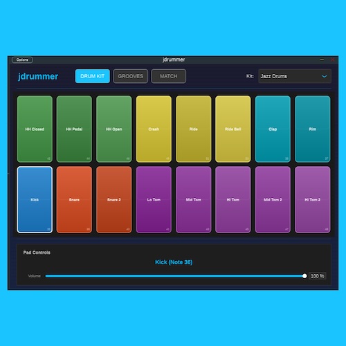 jmantra「jdrummer」29種類以上のドラムキットと豊富なグルーヴを備えたオープンソースVST！DAWに完全対応＆自動リズム提案までできる高性能ドラムプラグイン｜DTMプラグインセール