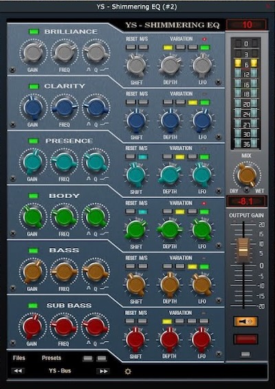 YS Plugins「YS - Shimmering EQ_v.1.0.0」EQで音に動きを与えたいならコレ！6バンドそれぞれにLFOを搭載し、Mid/Side処理にも対応した革新的イコライザー｜DTMプラグインセール