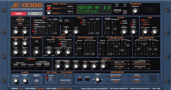 The Usual Suspects「JE-8086」ハードを超える音質とデュアル構成による柔軟な音作りが実現！往年の名機Roland JP-8000を忠実に再現した無料ソフトシンセ｜DTMプラグインセール