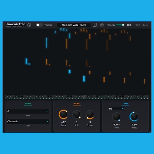 Soft Loop Audio「Harmonic Echo」単音から自動でスケールに沿った和音を生成！作曲初心者でもコード・メロディ・リズムを直感的に操れる次世代MIDIディレイ｜DTMプラグインセール
