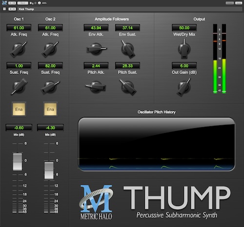 Metric Halo「MH Thump」TR-808風のサブベースも簡単に再現！キック・ベース・パーカッションに極太サブベースを追加できる音圧強化系プラグイン｜DTMプラグインセール