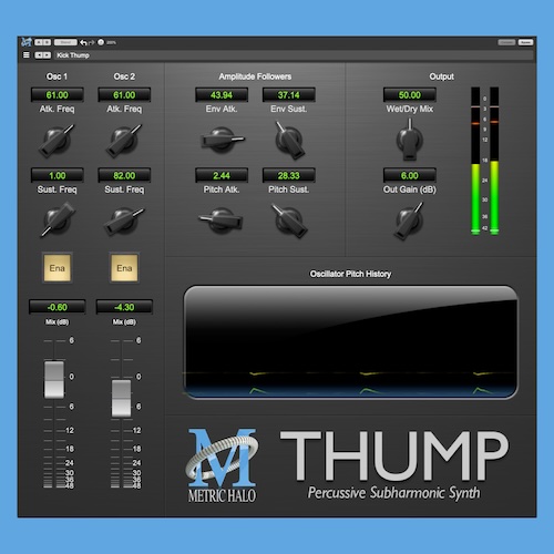 Metric Halo「MH Thump」TR-808風のサブベースも簡単に再現！キック・ベース・パーカッションに極太サブベースを追加できる音圧強化系プラグイン｜DTMプラグインセール