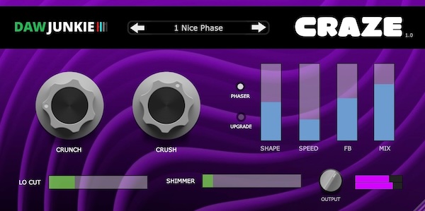 DAWJunkie「CRAZE」フェイザーの常識を覆す！音にサチュレーションと歪みの表情を加える無料エフェクトプラグイン｜DTMプラグインセール