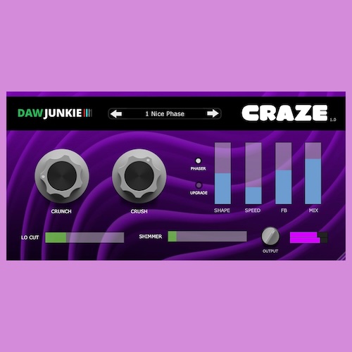 DAWJunkie「CRAZE」フェイザーの常識を覆す！音にサチュレーションと歪みの表情を加える無料エフェクトプラグイン｜DTMプラグインセール