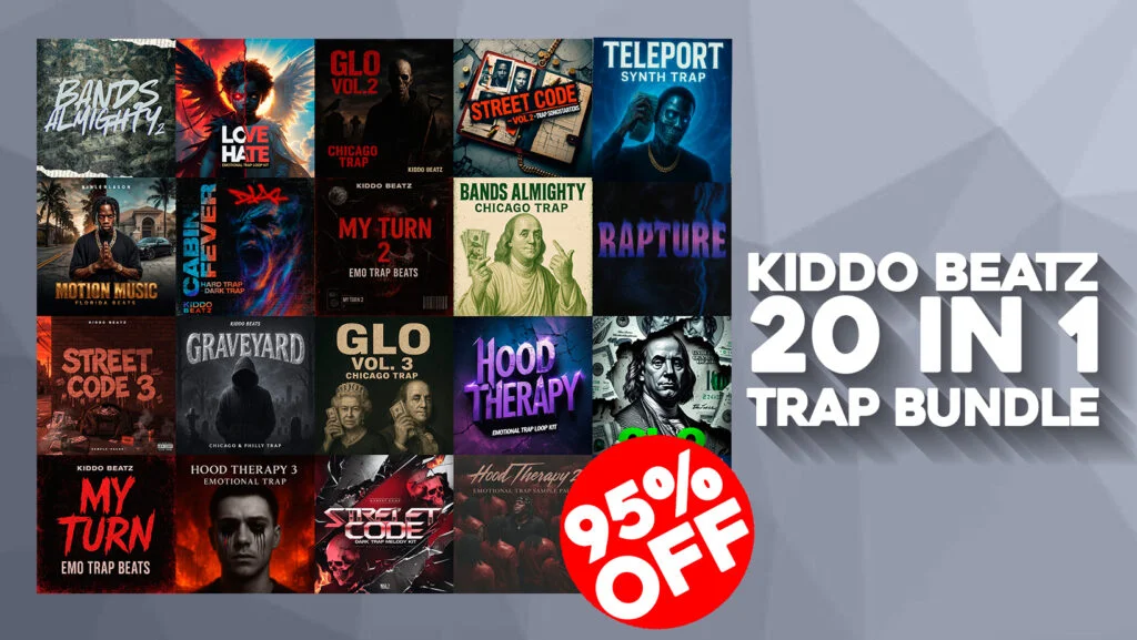 Kiddo Beatz「20 Packs In 1 Trap Bundle」トラップ制作に必要な全てがここに！1,400以上のステムと828の高音質ループで無限のアイデアが生まれる、20種類の音源パックを1つに凝縮した究極バンドル｜DTMプラグインセール